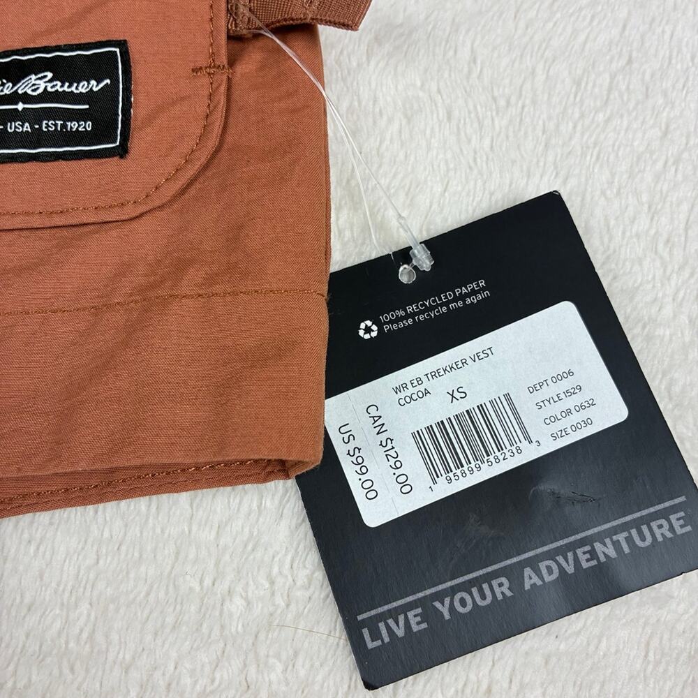 NWT Eddie Bauer EB Trekker Vest Cocoa Brown Full Snap Utility Vest Size XS - Picture 3 of 12